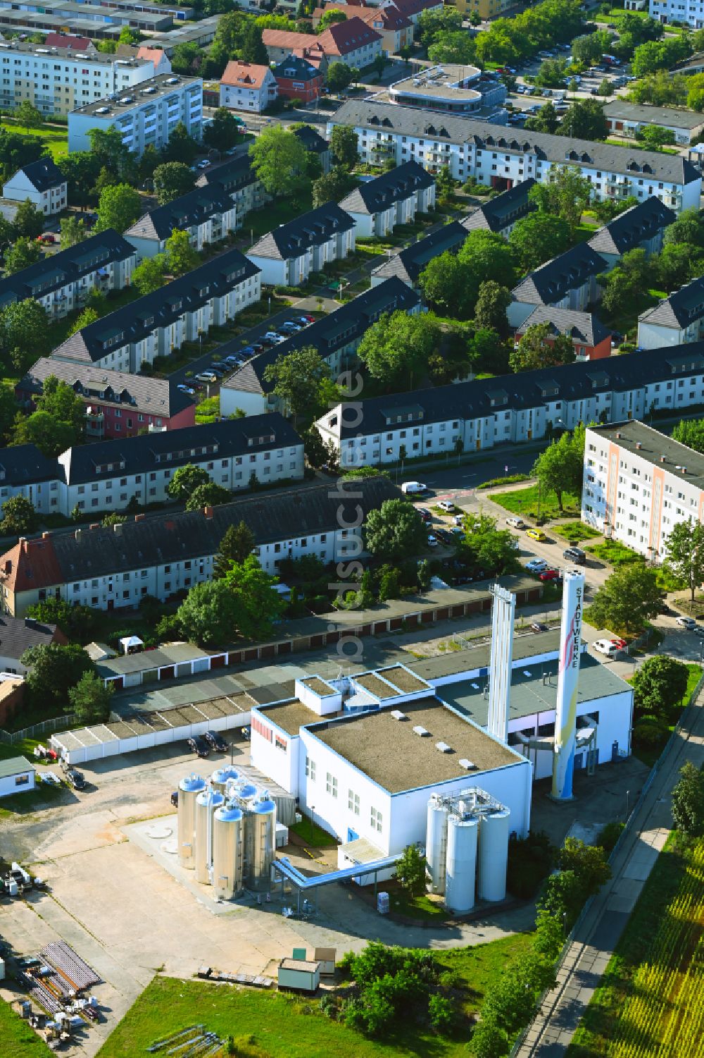 Luftbild Lutherstadt Wittenberg - Blockheizkraftwerk - regionales Heizkraftwerk der Stadtwerke in Lutherstadt Wittenberg im Bundesland Sachsen-Anhalt, Deutschland