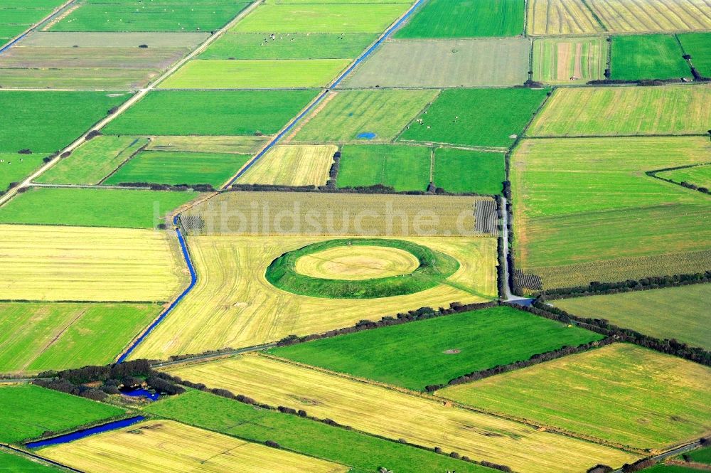 Borgsum aus der Vogelperspektive: Bodendenkmal und Ringwall Lembecksburg in einem Feld in Borgsum im Bundesland Schleswig-Holstein