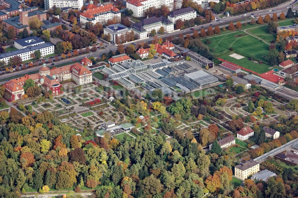 München aus der Vogelperspektive: Botanischer Garten in München Nymphenburg im Bundesland Bayern