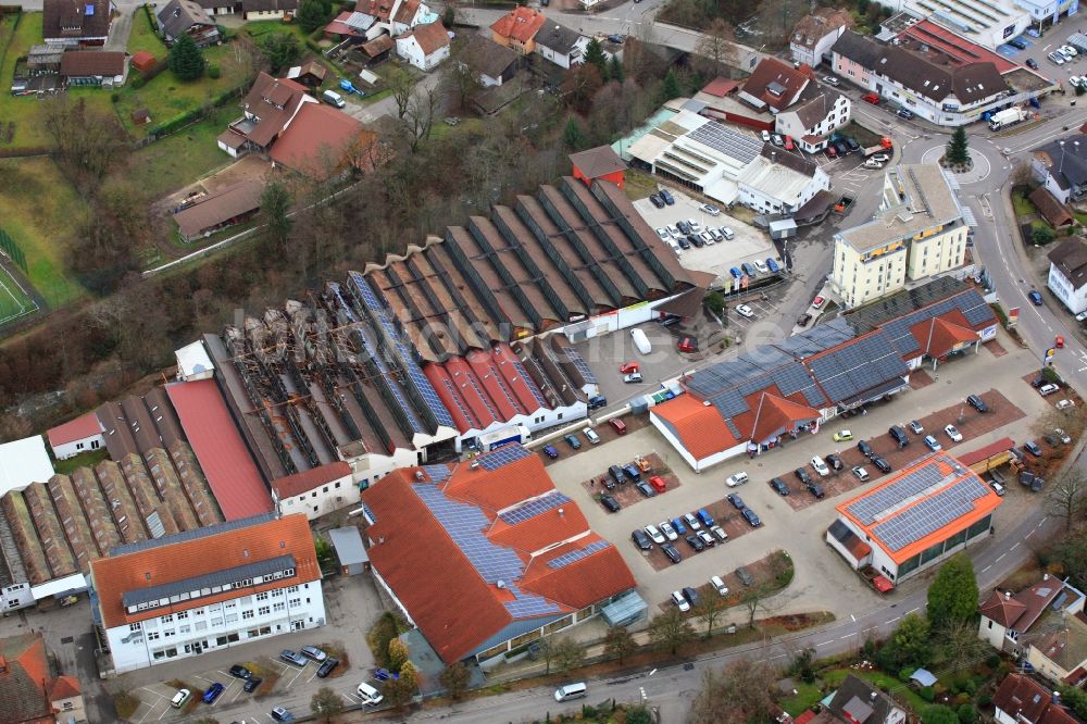 Luftbild Wehr - Brand- Ruine nach dem Grossbrand im Gewerbegebiet Wehra-Areal in Wehr im Bundesland Baden-Württemberg, Deutschland