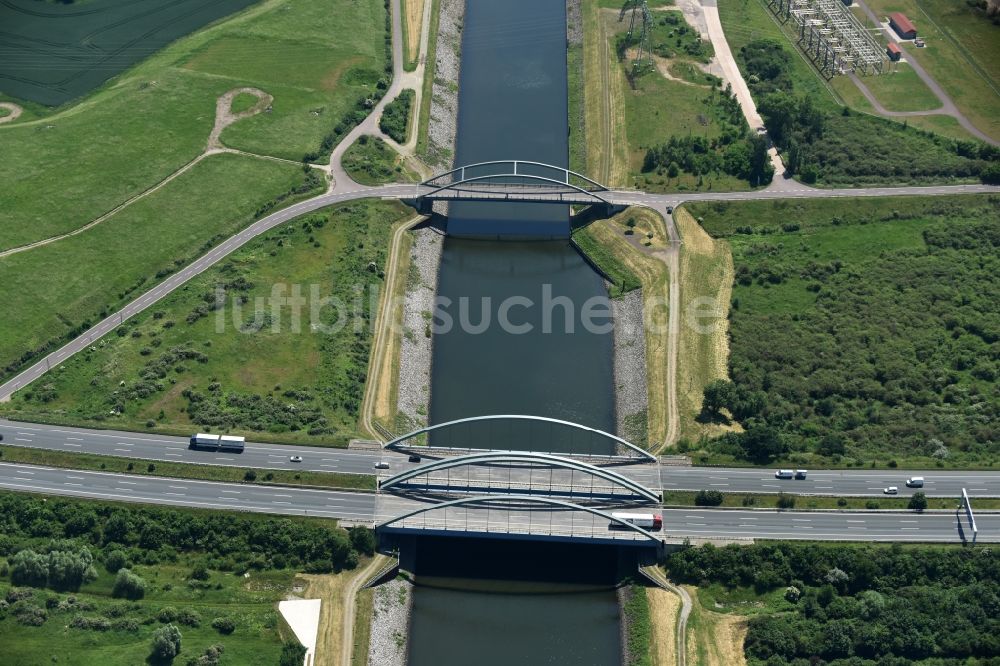 Luftbild Magdeburg - Brücken über den Abstiegskanal Rothensee in Magdeburg im Bundesland Sachsen-Anhalt