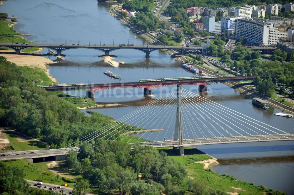 Warschau / Warszawa aus der Vogelperspektive: Brücken über die Weichsel in Warschau / Warszawa in Polen