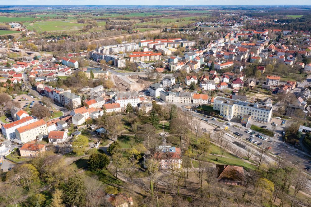 Bad Freienwalde (Oder) von oben - Brücken- Demontage B 158 in Bad Freienwalde (Oder) im Bundesland Brandenburg, Deutschland