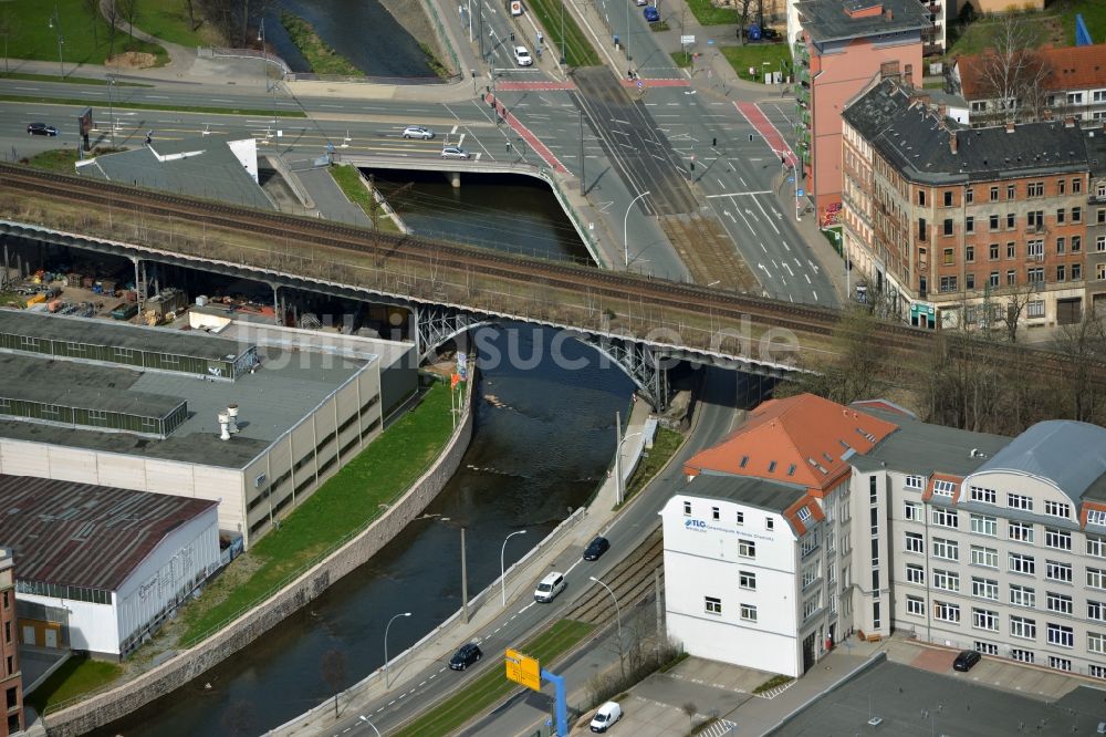 Luftbild Chemnitz - Brückenbauwerk des Chemnitztal- Eisenbahnviaduktes in Chemnitz im Bundesland Sachsen