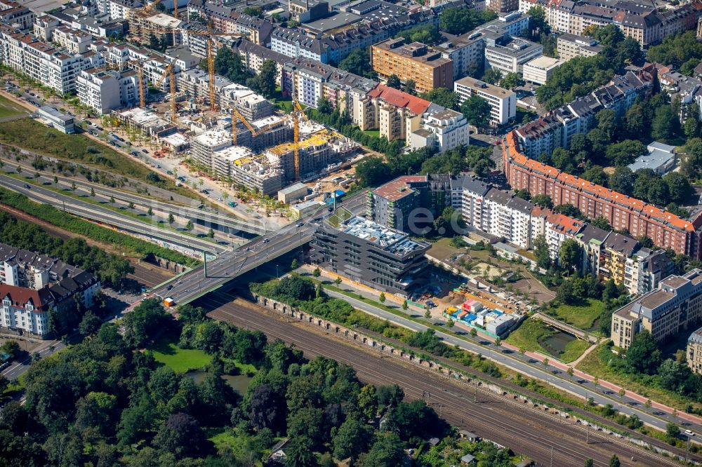 Düsseldorf aus der Vogelperspektive: Brückenbauwerk entlang der Grunerstraße in Düsseldorf im Bundesland Nordrhein-Westfalen