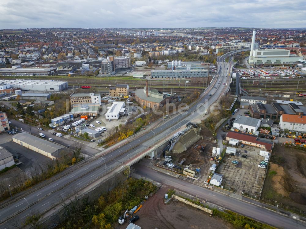 Luftaufnahme Dresden - Brückenbauwerk Nossener Brücke im Ortsteil Löbtau in Dresden im Bundesland Sachsen, Deutschland