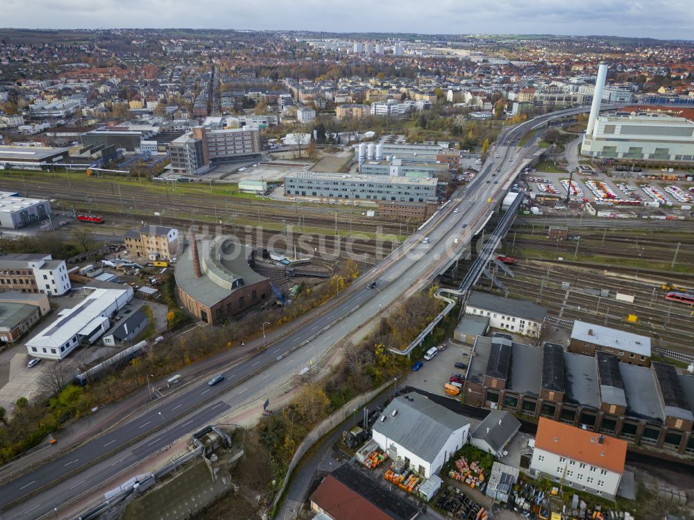 Luftbild Dresden - Brückenbauwerk Nossener Brücke im Ortsteil Löbtau in Dresden im Bundesland Sachsen, Deutschland