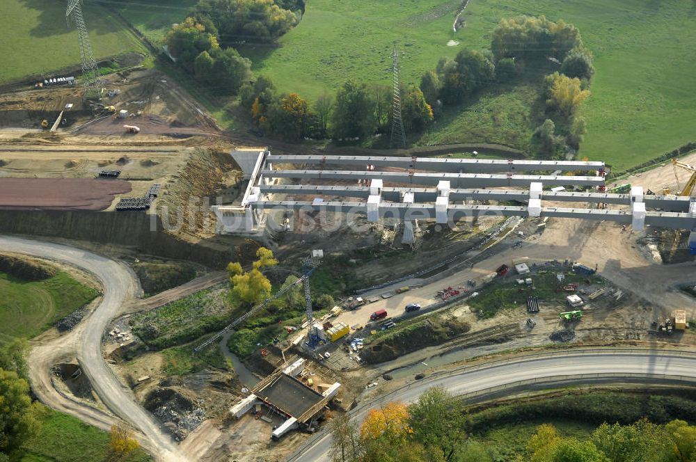 Luftbild Großenlupnitz - Brückenmontage an der B84 bei Großenlupnitz im Rahmen der BAB A 4 - Umfahrung Hörselberge in Thüringen bei Eisenach