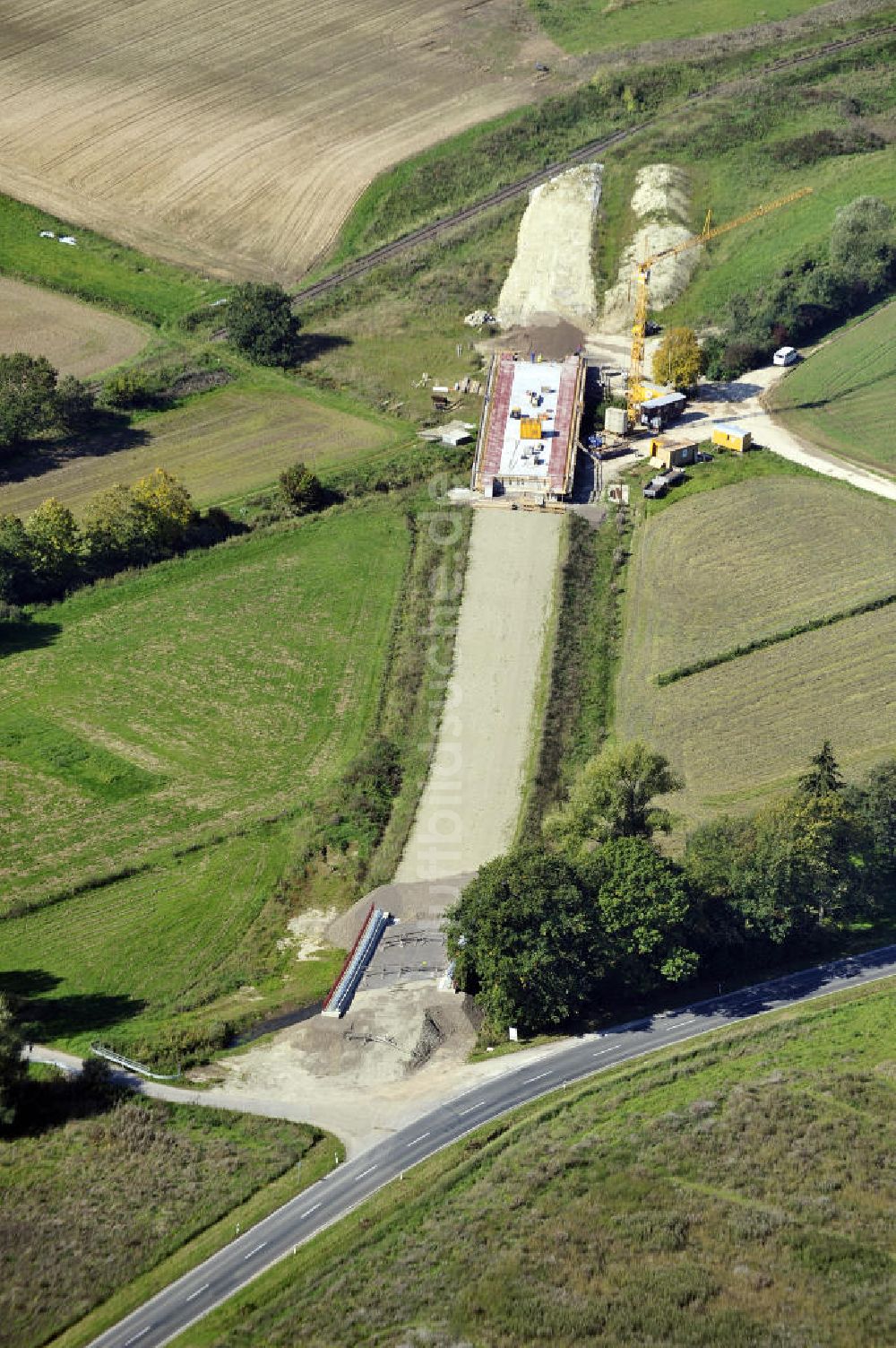 Luftaufnahme Sebexen - Brückenneubau an der Ortsumgehung Sebexen - Osterbruch in Niedersachsen