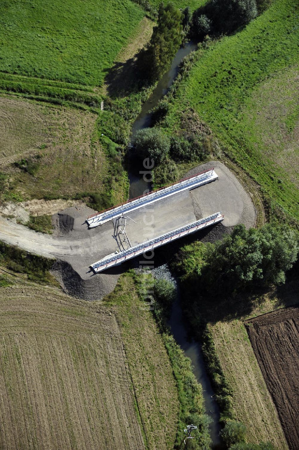 Luftaufnahme Sebexen - Brückenneubau an der Ortsumgehung Sebexen - Osterbruch in Niedersachsen