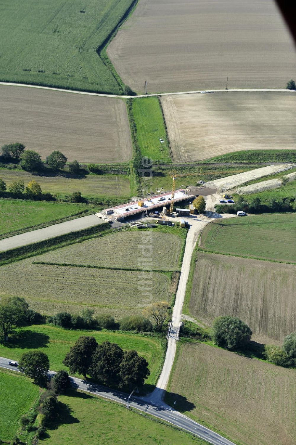 Luftaufnahme Sebexen - Brückenneubau an der Ortsumgehung Sebexen - Osterbruch in Niedersachsen