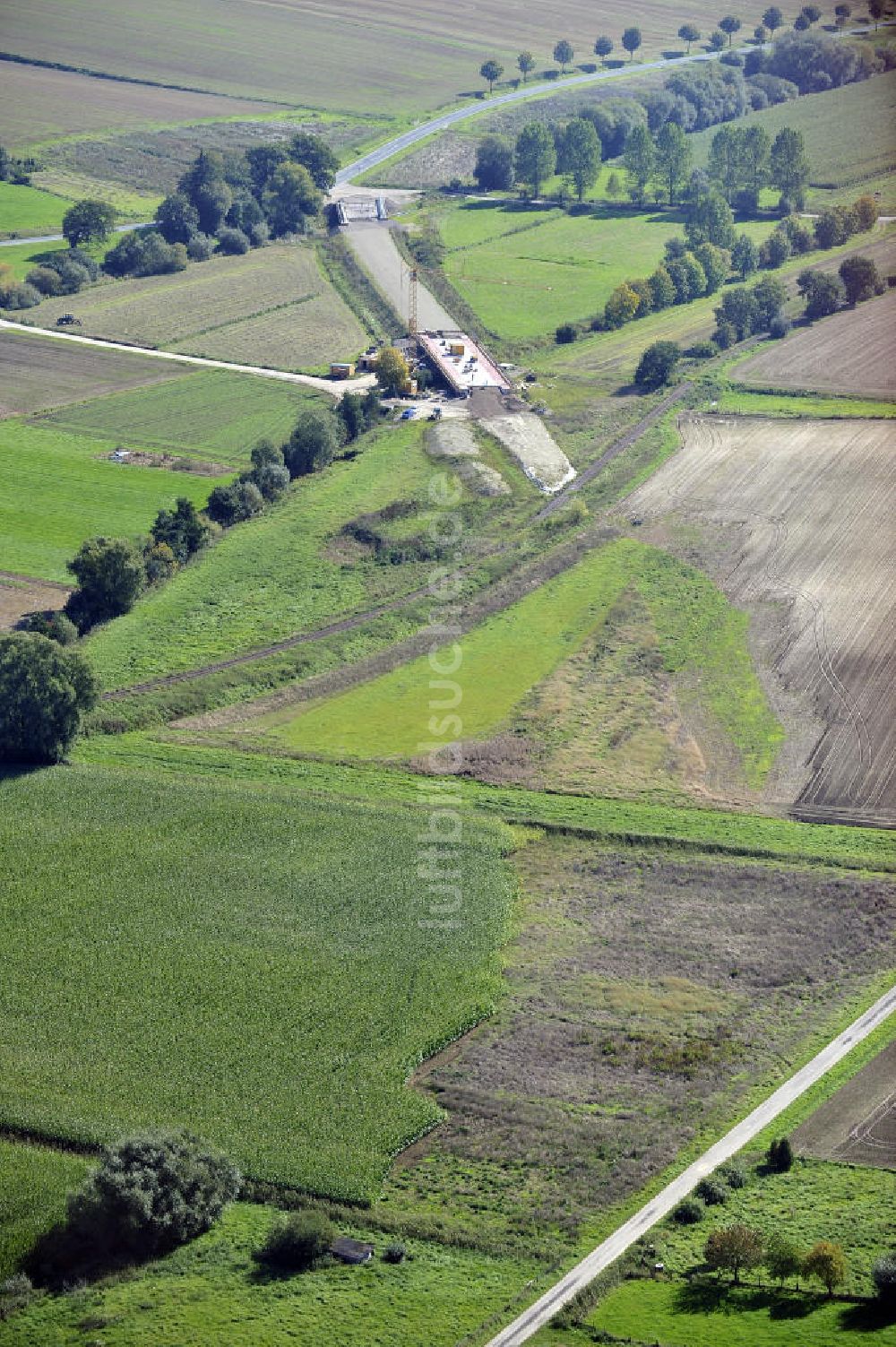 Luftaufnahme Sebexen - Brückenneubau an der Ortsumgehung Sebexen - Osterbruch in Niedersachsen