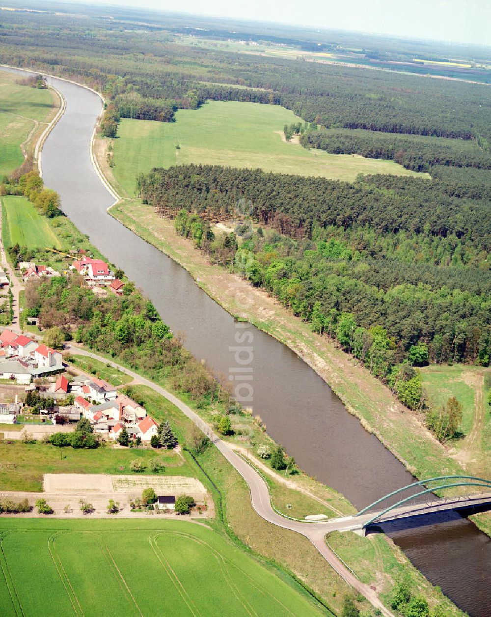 Wusterwitz / BRB aus der Vogelperspektive: Brückenneubau westlich von Wusterwitz am Elbe-Havel-Kanal im Rahmen von Ausgleichs- und Ersatzmaßnahmen am Wasserstraßenkreuz Magdeburg / Elbe-Havel-Kanal