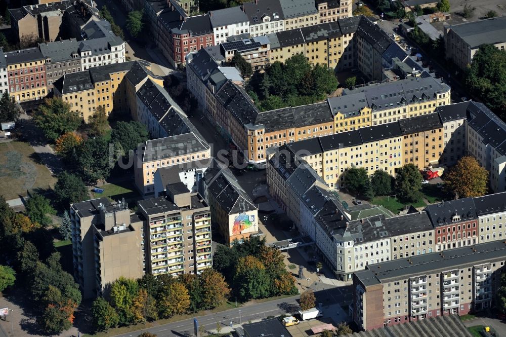 Chemnitz von oben - Brühl - Viertel im Norden der Innenstadt in Chemnitz in Sachsen