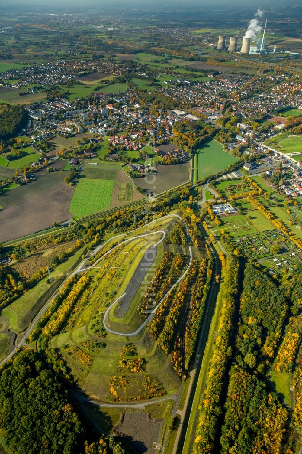 Luftbild Hamm - Brillenform der bewaldete Abraumhalde Kissinger Höhe in Hamm im Bundesland Nordrhein-Westfalen