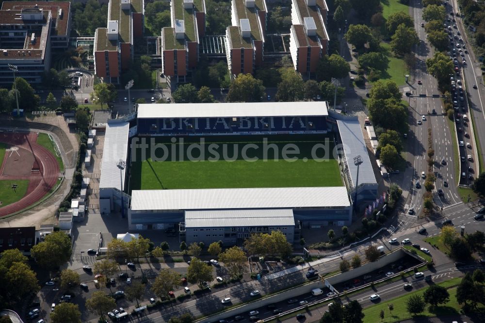 Wiesbaden aus der Vogelperspektive: Brita-Arena - Stadion des Fussballvereins SV Wehen in Wiesbaden im Bundesland Hessen