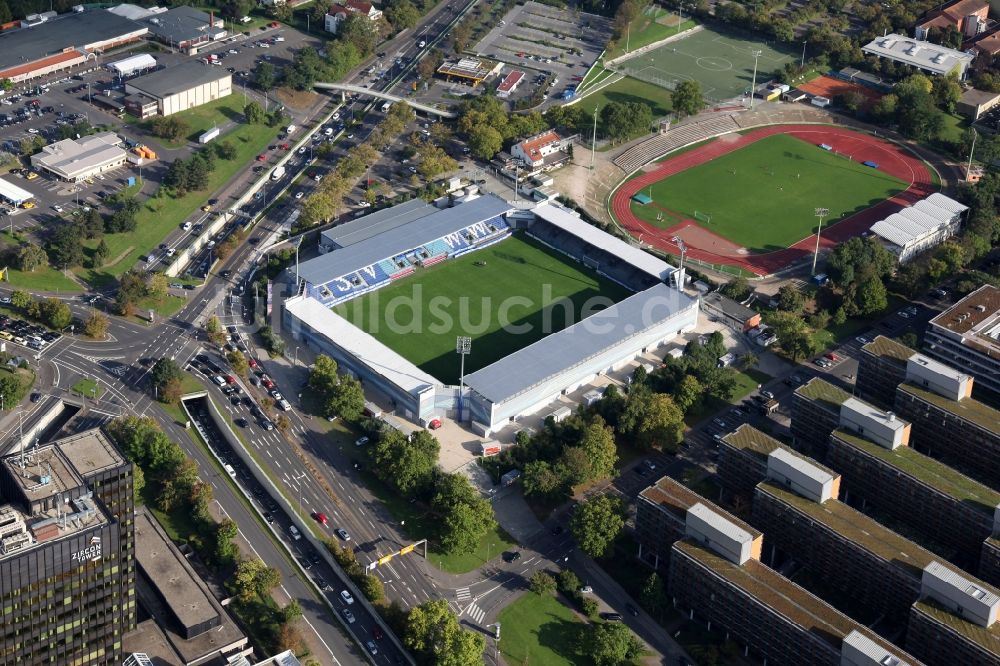 Wiesbaden aus der Vogelperspektive: Brita-Arena - Stadion des Fussballvereins SV Wehen in Wiesbaden im Bundesland Hessen