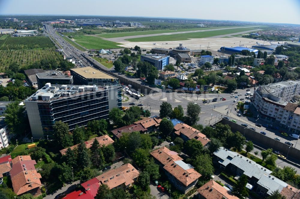 Bukarest von oben - Büro- und Geschäfthaus- Gebäudekomplex Banesa Airport Tower in Bukarest in Rumänien