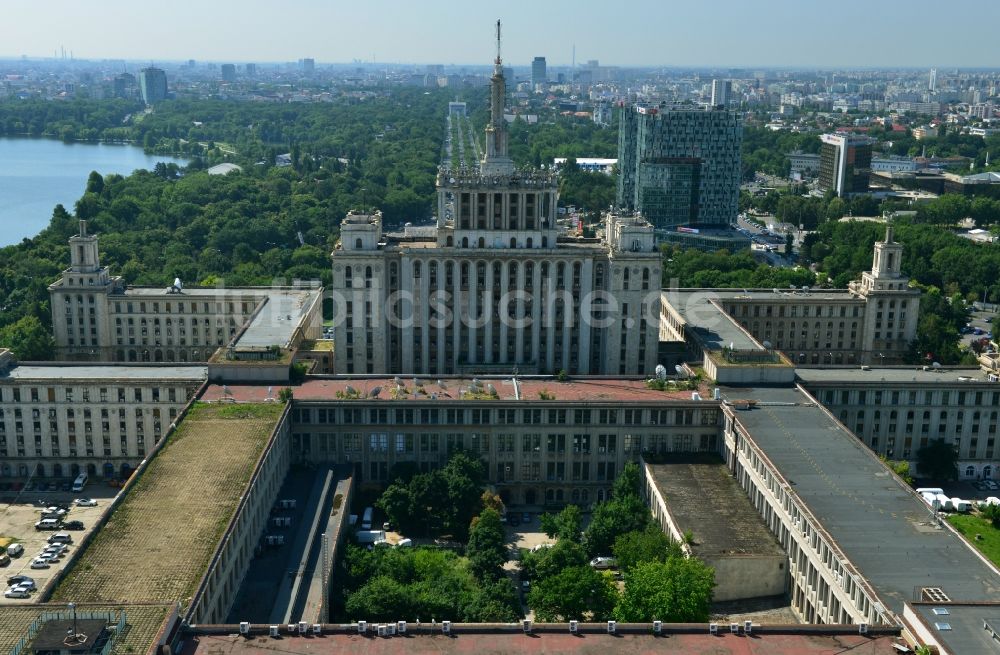 Bukarest von oben - Büro- und Geschäfthaus- Gebäudekomplex House of Free Press in Bukarest in Rumänien