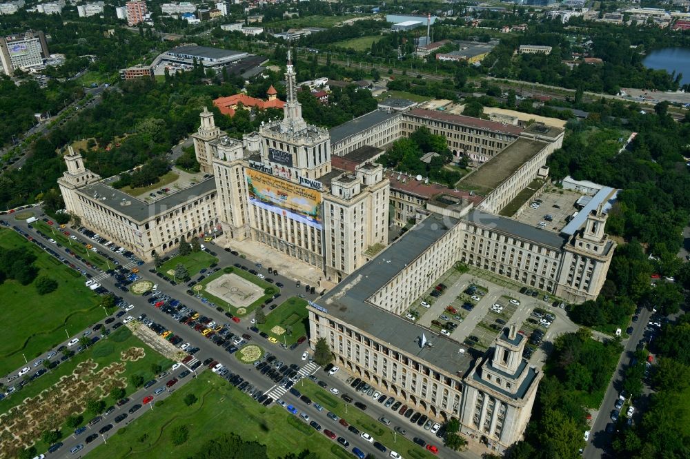 Luftaufnahme Bukarest - Büro- und Geschäfthaus- Gebäudekomplex House of Free Press in Bukarest in Rumänien