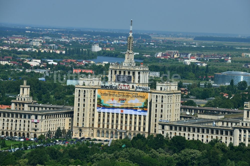 Bukarest aus der Vogelperspektive: Büro- und Geschäfthaus- Gebäudekomplex House of Free Press in Bukarest in Rumänien