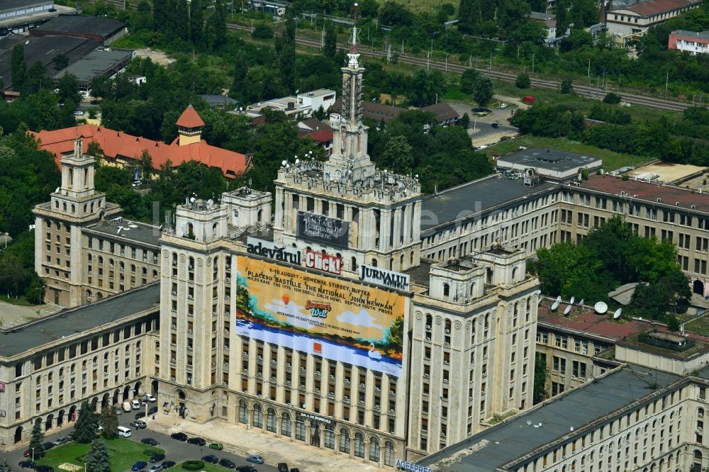 Bukarest von oben - Büro- und Geschäfthaus- Gebäudekomplex House of Free Press in Bukarest in Rumänien