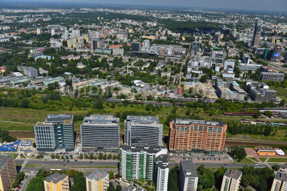 Warschau Ochota aus der Vogelperspektive: Büro- und Geschäfthaus- Gebäudekomplex Nimbus , Equator und Brama Zachodnia im Stadtteil Ochota in Warschau in Polen