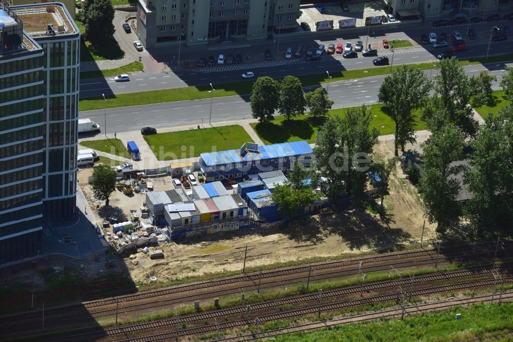 Warschau Ochota von oben - Büro- und Geschäfthaus- Gebäudekomplex Nimbus , Equator und Brama Zachodnia im Stadtteil Ochota in Warschau in Polen