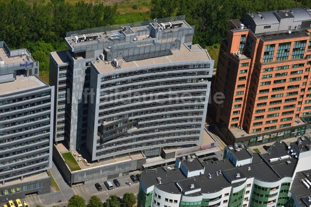 Warschau Ochota aus der Vogelperspektive: Büro- und Geschäfthaus- Gebäudekomplex Nimbus , Equator und Brama Zachodnia im Stadtteil Ochota in Warschau in Polen