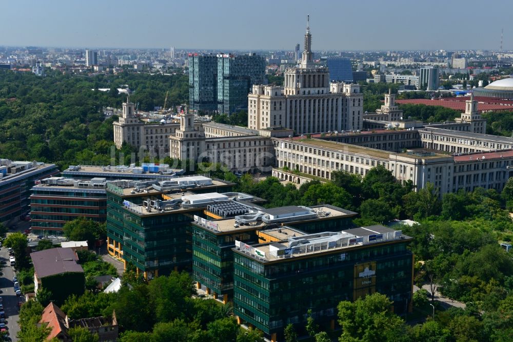 Luftaufnahme Bukarest - Büro- und Geschäfthaus- Gebäudekomplex S-Park in Bukarest in Rumänien