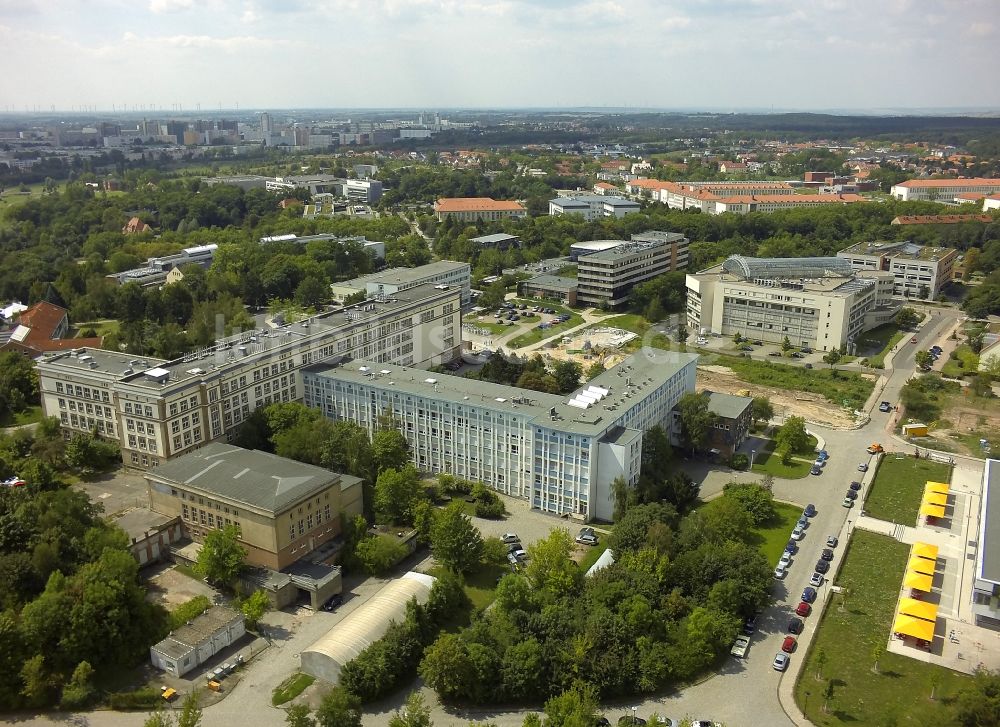 Halle (Saale) aus der Vogelperspektive: Büro- und Geschäftsgebäude am Technologiepark Weinberg Campus in Halle (Saale) im Bundesland Sachsen-Anhalt