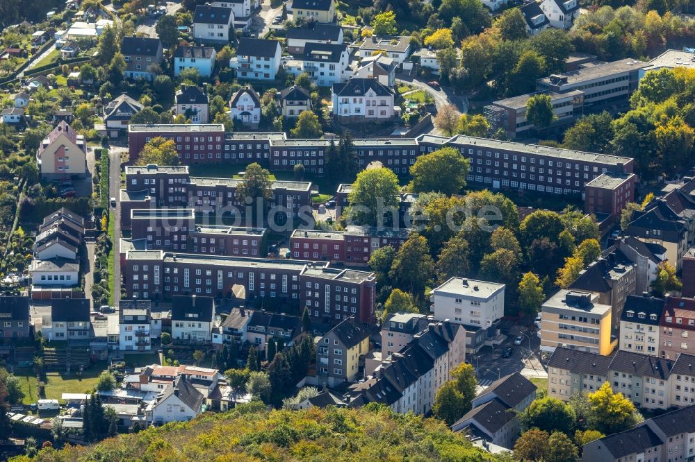 Luftaufnahme Hagen - Büro- und Geschäftshaus- Ensemble entlang der Cunosiedlung in Hagen im Bundesland Nordrhein-Westfalen, Deutschland