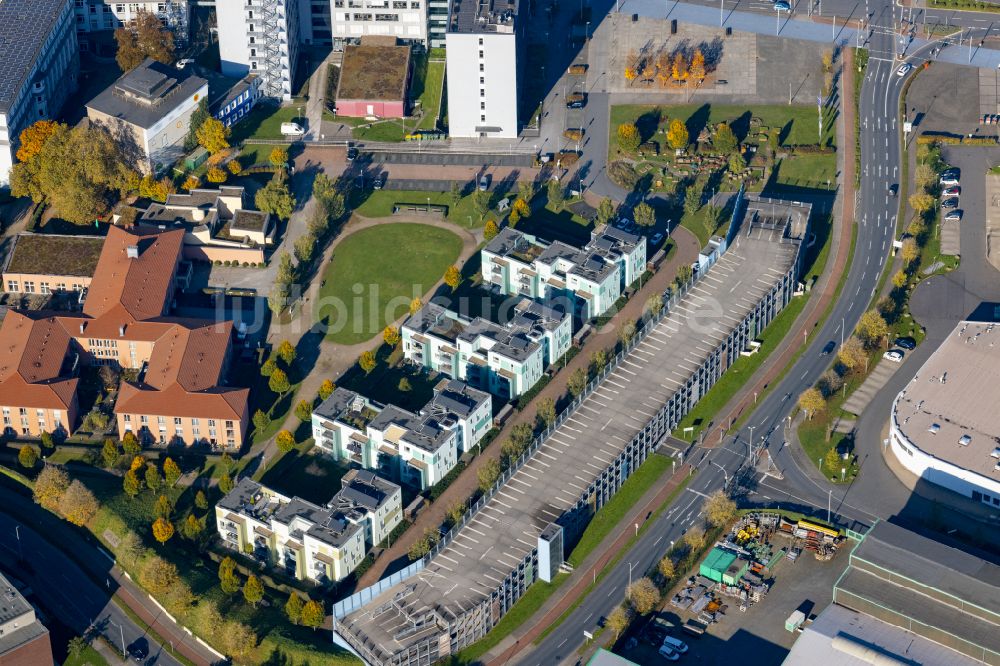 Oberhausen von oben - Büro- und Geschäftshaus- Ensemble am Eugen-Zur-Nieden-Ring - Steinbrinkstraße - Bahnhofstraße in Oberhausen im Bundesland Nordrhein-Westfalen, Deutschland