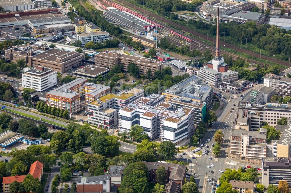 Luftaufnahme Essen - Büro- und Geschäftshaus- Ensemble Europa- Center in Essen im Bundesland Nordrhein-Westfalen - NRW, Deutschland