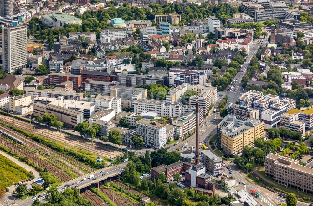 Essen von oben - Büro- und Geschäftshaus- Ensemble Europa- Center in Essen im Bundesland Nordrhein-Westfalen - NRW, Deutschland