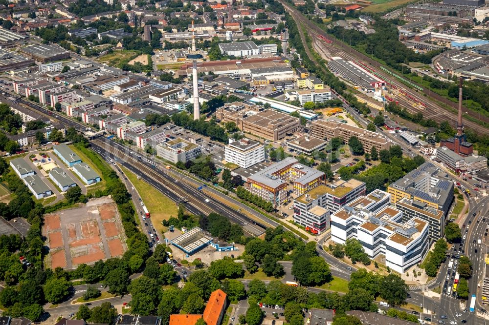 Luftaufnahme Essen - Büro- und Geschäftshaus- Ensemble EUROPA-CENTER an der Kruppstraße in Essen im Bundesland Nordrhein-Westfalen, Deutschland