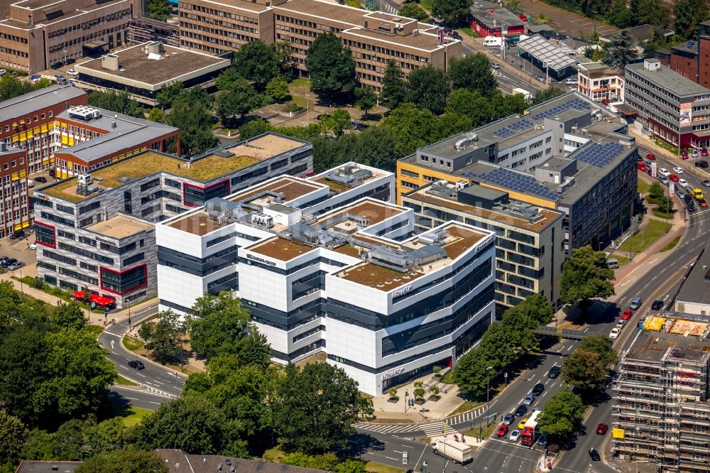 Essen aus der Vogelperspektive: Büro- und Geschäftshaus- Ensemble EUROPA-CENTER an der Kruppstraße in Essen im Bundesland Nordrhein-Westfalen, Deutschland