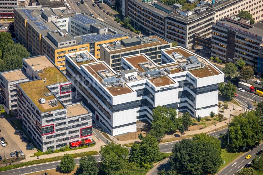 Essen von oben - Büro- und Geschäftshaus- Ensemble EUROPA-CENTER an der Kruppstraße in Essen im Bundesland Nordrhein-Westfalen, Deutschland