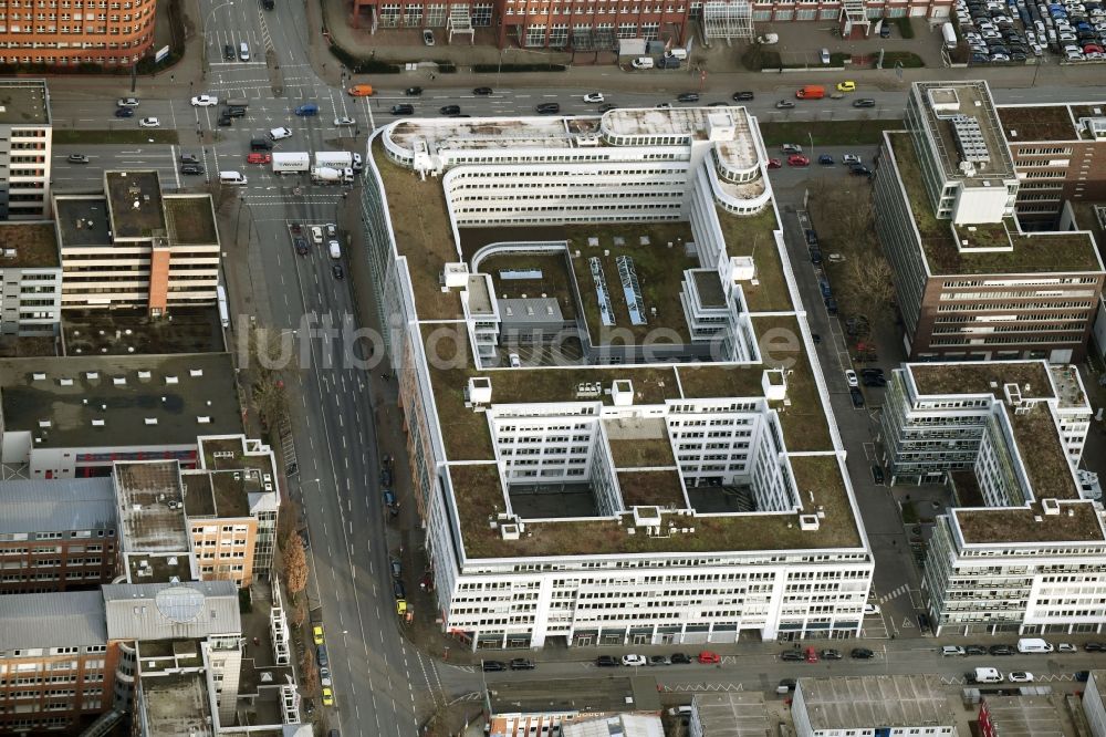 Hamburg von oben - Büro- und Geschäftshaus- Ensemble Heidenkampsweg - Süderstraße im Ortsteil Hammerbrook in Hamburg, Deutschland