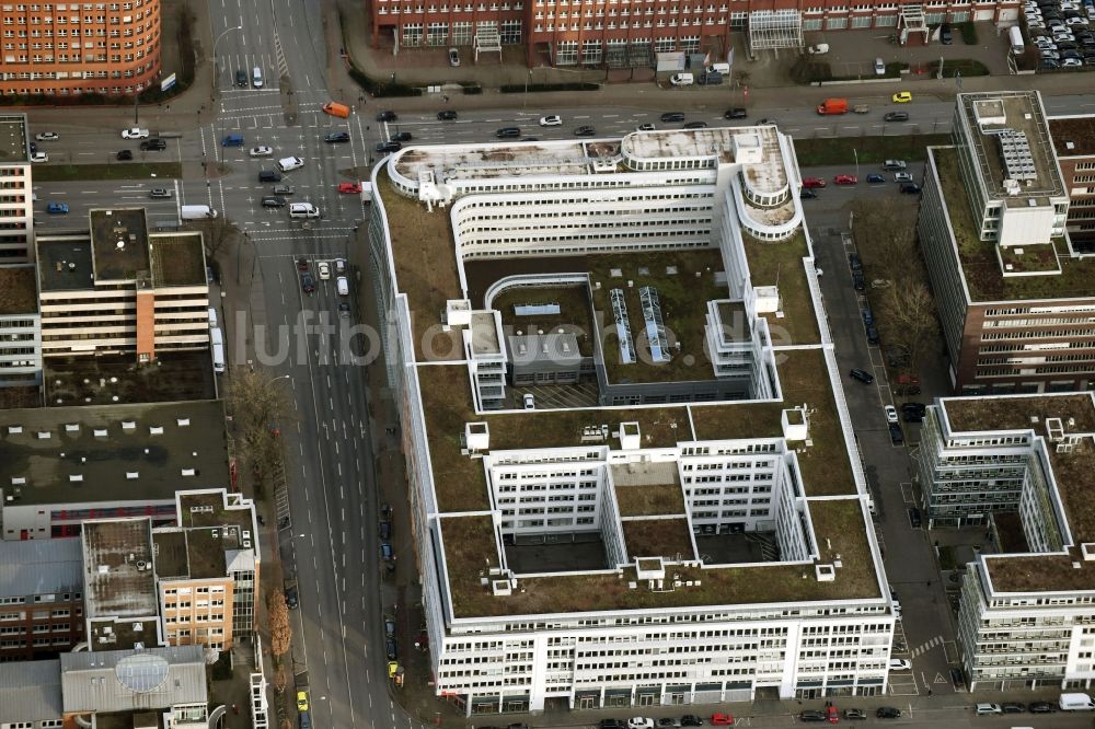 Hamburg aus der Vogelperspektive: Büro- und Geschäftshaus- Ensemble Heidenkampsweg - Süderstraße im Ortsteil Hammerbrook in Hamburg, Deutschland