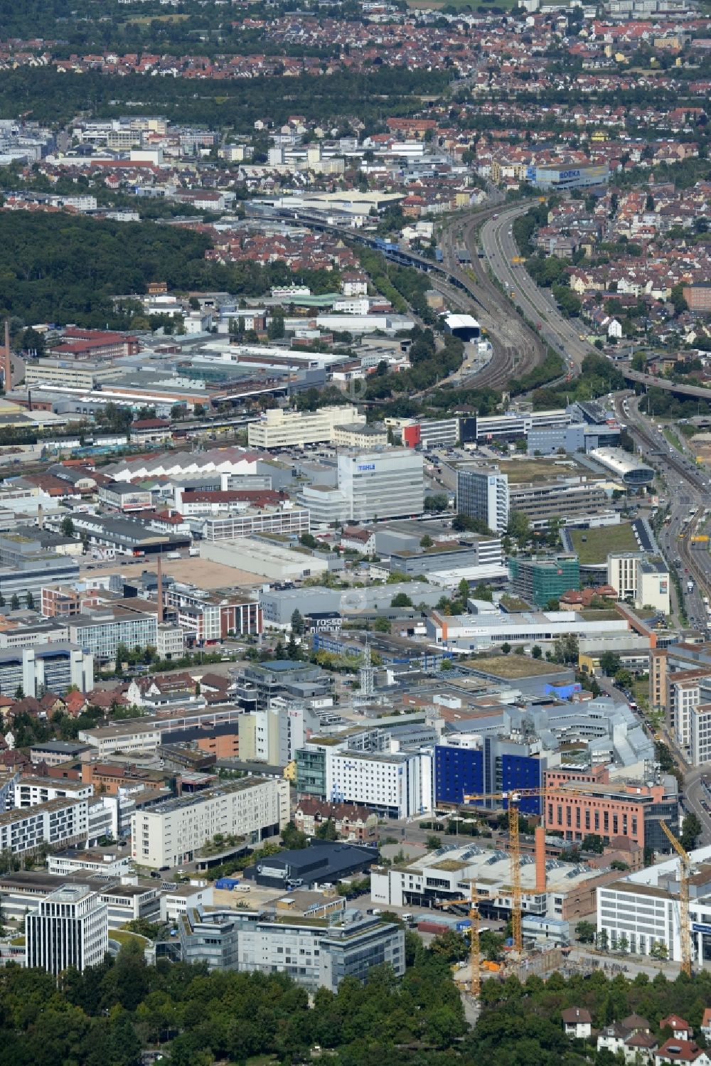 Luftbild Stuttgart - Büro- und Geschäftshaus- Ensemble Siemensstraße im Ortsteil Feuerbach in Stuttgart im Bundesland Baden-Württemberg