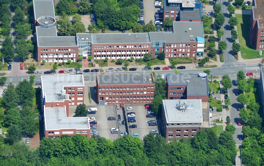 Dortmund von oben - Büro- und Geschäftshaus an der Otto-Hahn-Straße im Stadtteil Barop von Dortmund im Bundesland Nordrhein-Westfalen