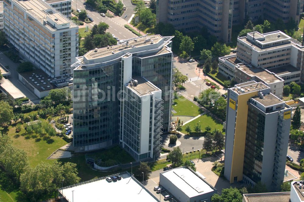 Frankfurt am Main von oben - Büro- und Geschäftshaus Sigma an der Lyoner Straße in Frankfurt-Niederrad