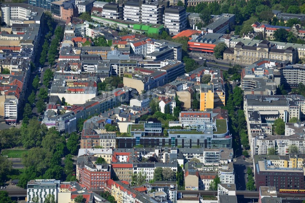 Luftaufnahme Berlin - Büro- und Geschäftshaus stilwerk an der Kantstraße Ecke Uhlandstraße am Savignyplatz in Berlin - Charlottenburg