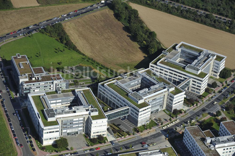 Frankfurt am Main aus der Vogelperspektive: Büro- und Geschäftshausareal am Eschborner Dreieck in Frankfurt