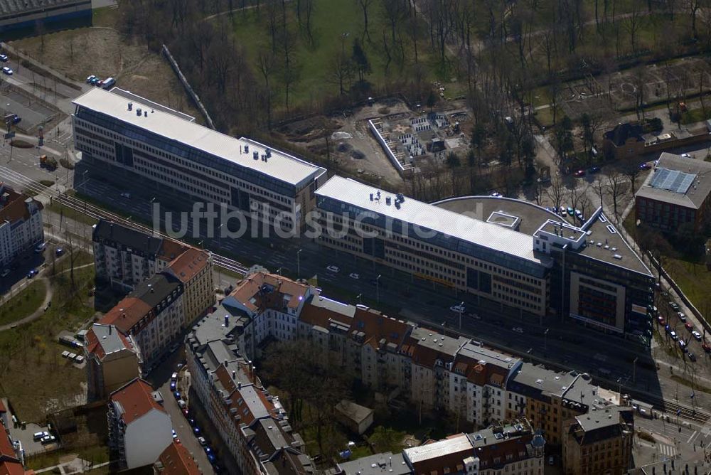 Luftaufnahme Leipzig - Büro- und Geschäftshauskomplex an der Prager Strasse in Leipzig - Reudnitz