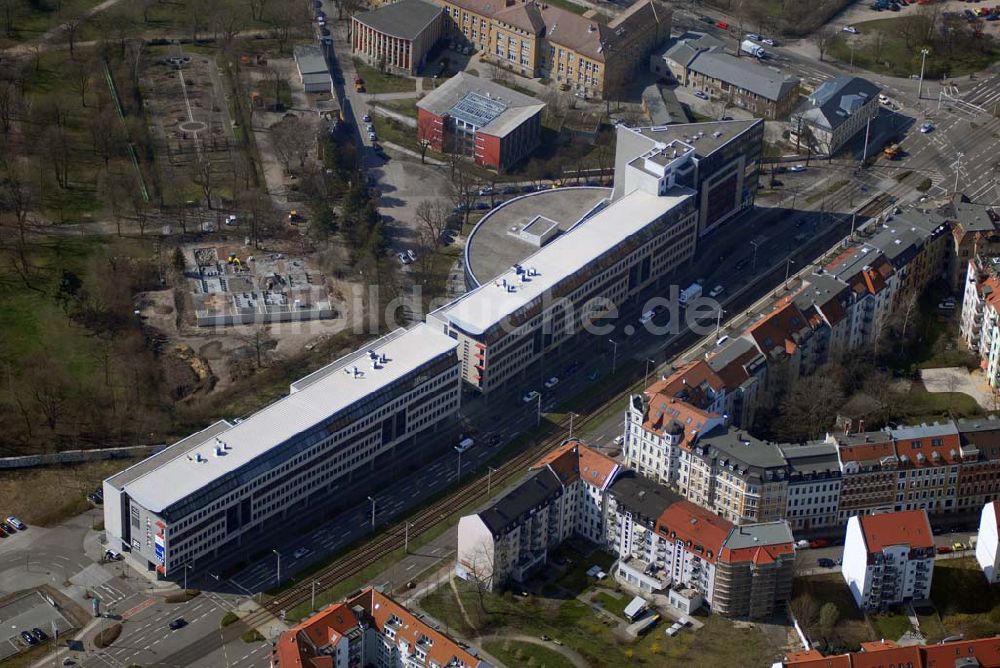 Luftbild Leipzig - Büro- und Geschäftshauskomplex an der Prager Strasse in Leipzig - Reudnitz