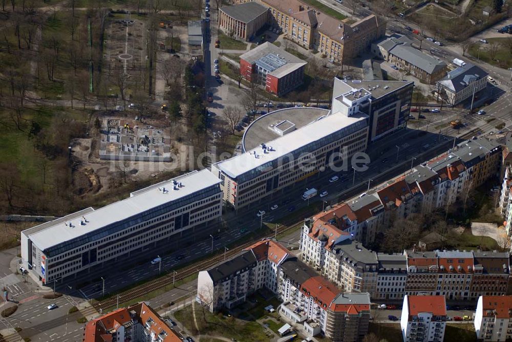 Luftaufnahme Leipzig - Büro- und Geschäftshauskomplex an der Prager Strasse in Leipzig - Reudnitz