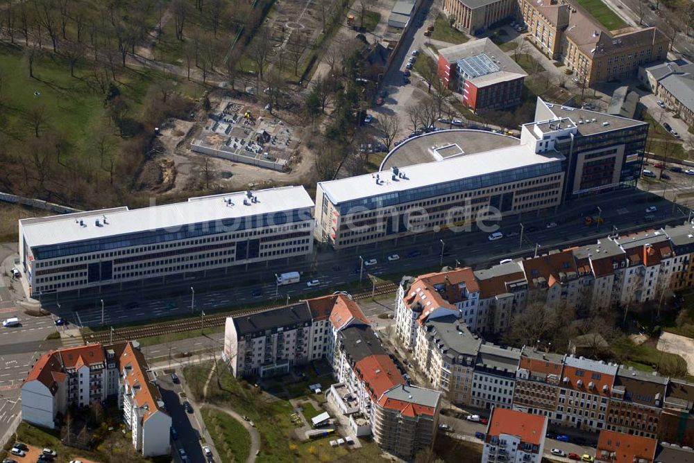 Leipzig von oben - Büro- und Geschäftshauskomplex an der Prager Strasse in Leipzig - Reudnitz