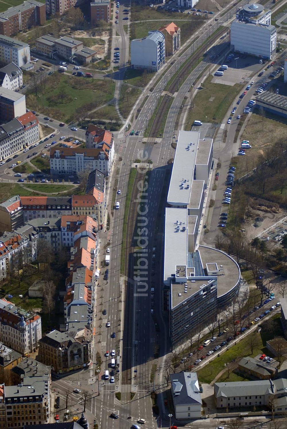 Luftbild Leipzig - Büro- und Geschäftshauskomplex an der Prager Strasse in Leipzig - Reudnitz